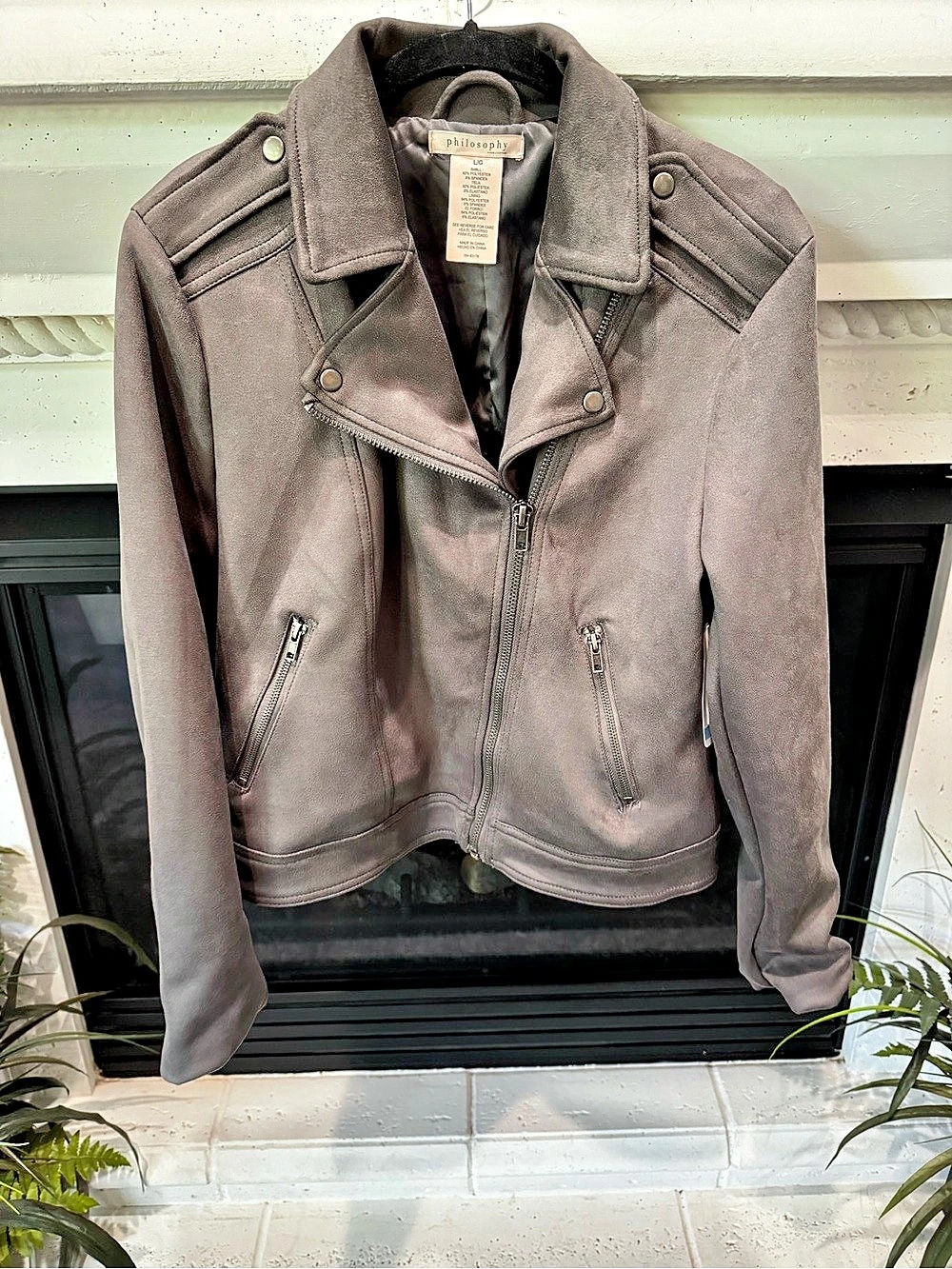 🆕 philosophy Faux Leather Moto Jacket Gray Large NWT